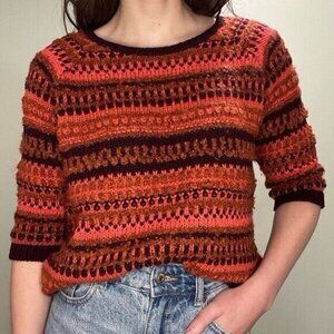 NEW Loft Women's Medium‎ Petite Crop Pullover Sweater Purple Orange Fall Pumpkin
